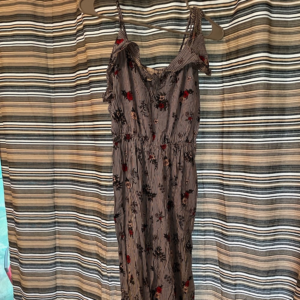 Everly M black & white pinstripe floral jumpsuit